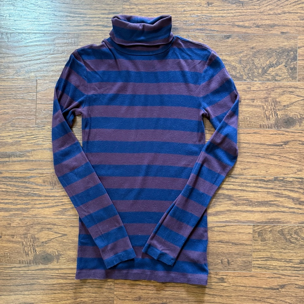 Gap The Bowery Supersoft Navy and Purple Striped Turtleneck Size Small